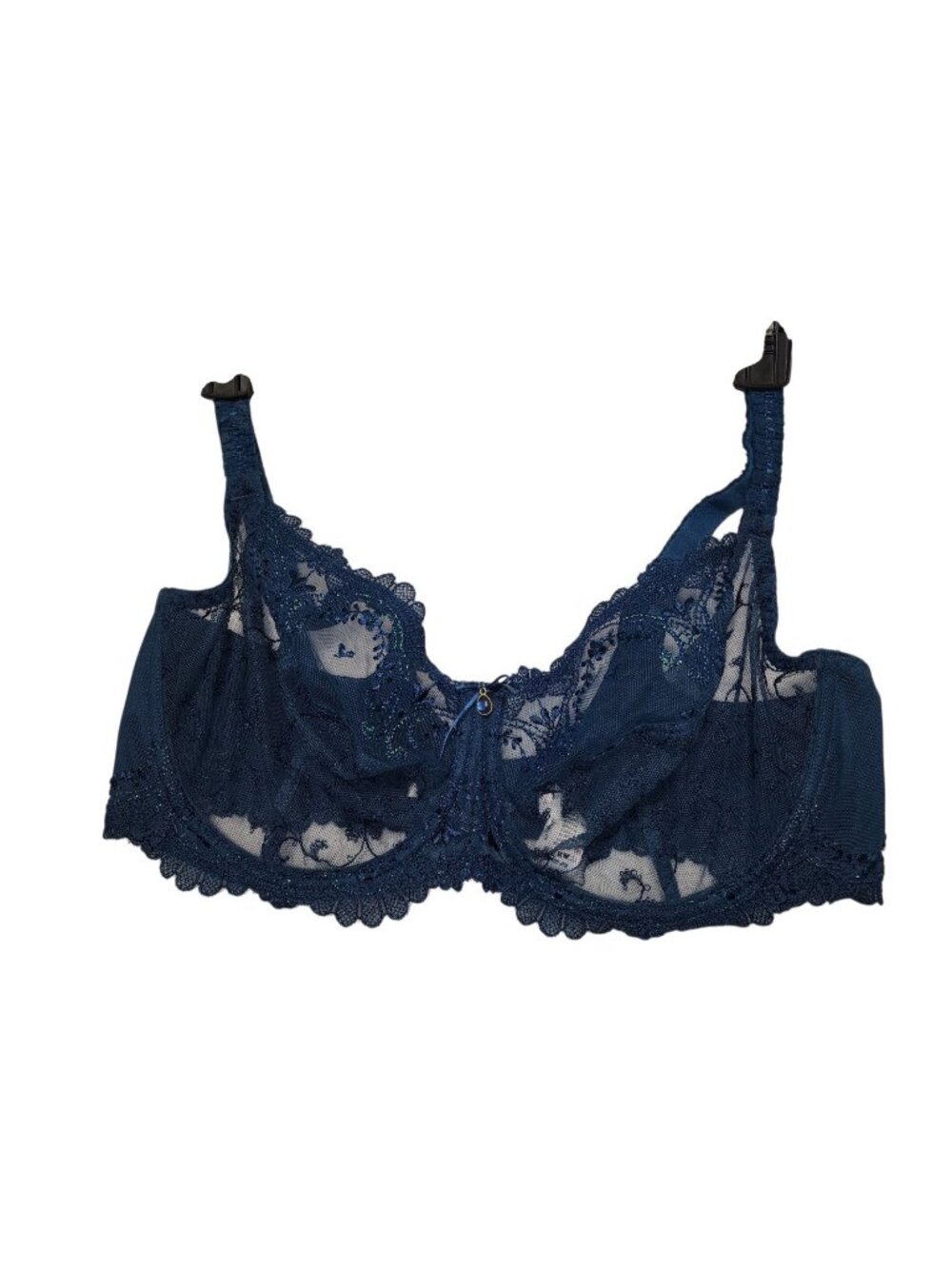 Empreinte Blue Lace Underwire Bra 36DD Luxury Sheer Embroidered Lingerie